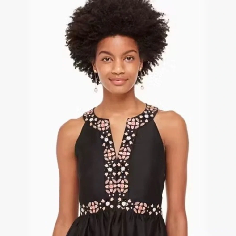 KATE SPADE Black Mosaic Embellished Embroidered Midi Dress Fit N' Flare Size 0‎